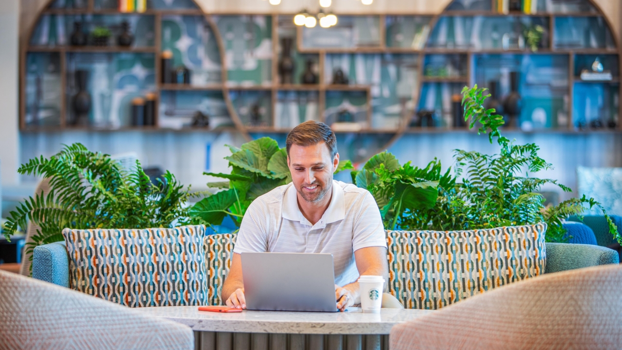 working in the lobby