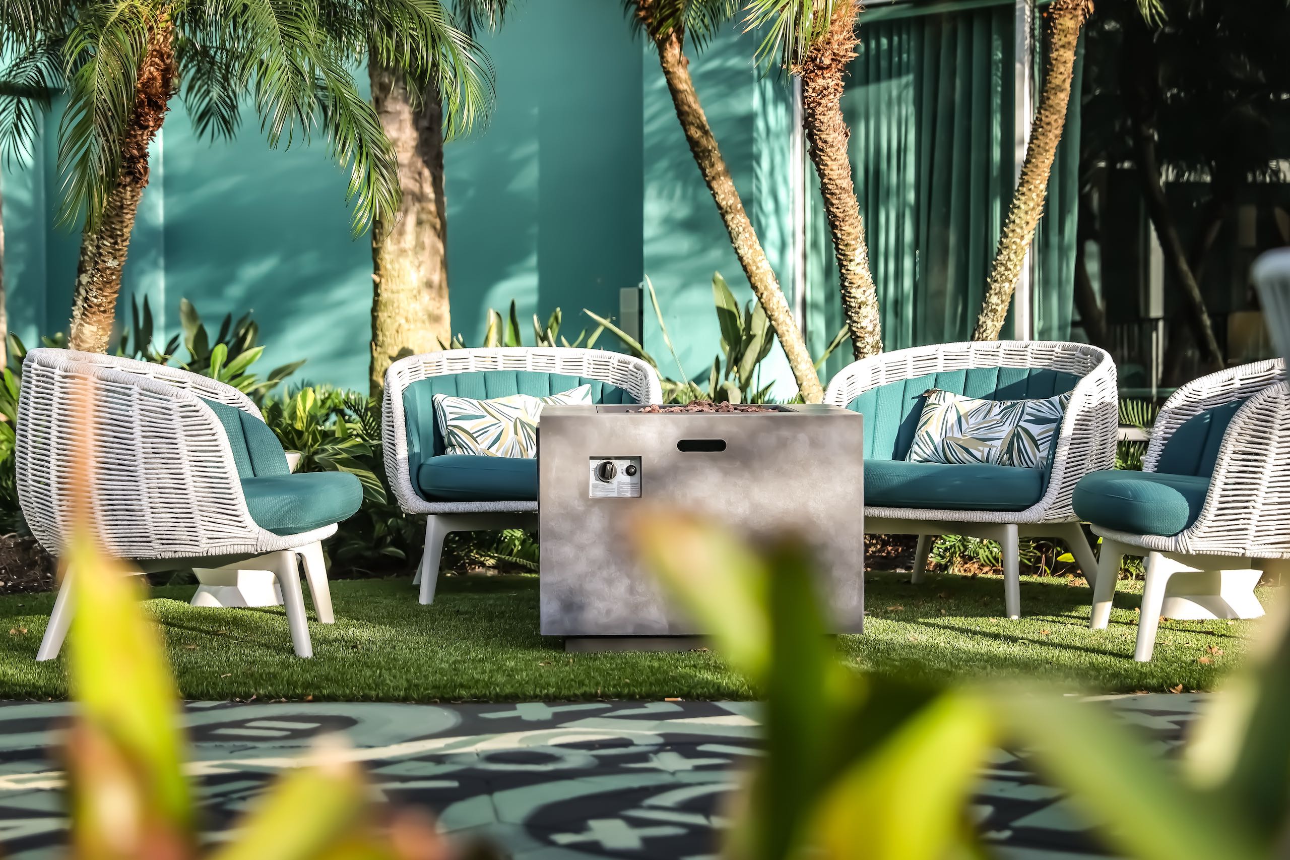 Outdoor seating area and propane fireplace