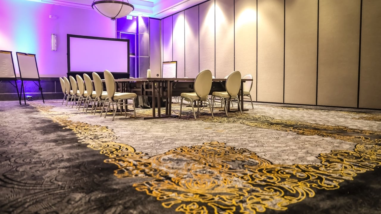 A meeting room setup for a presentation