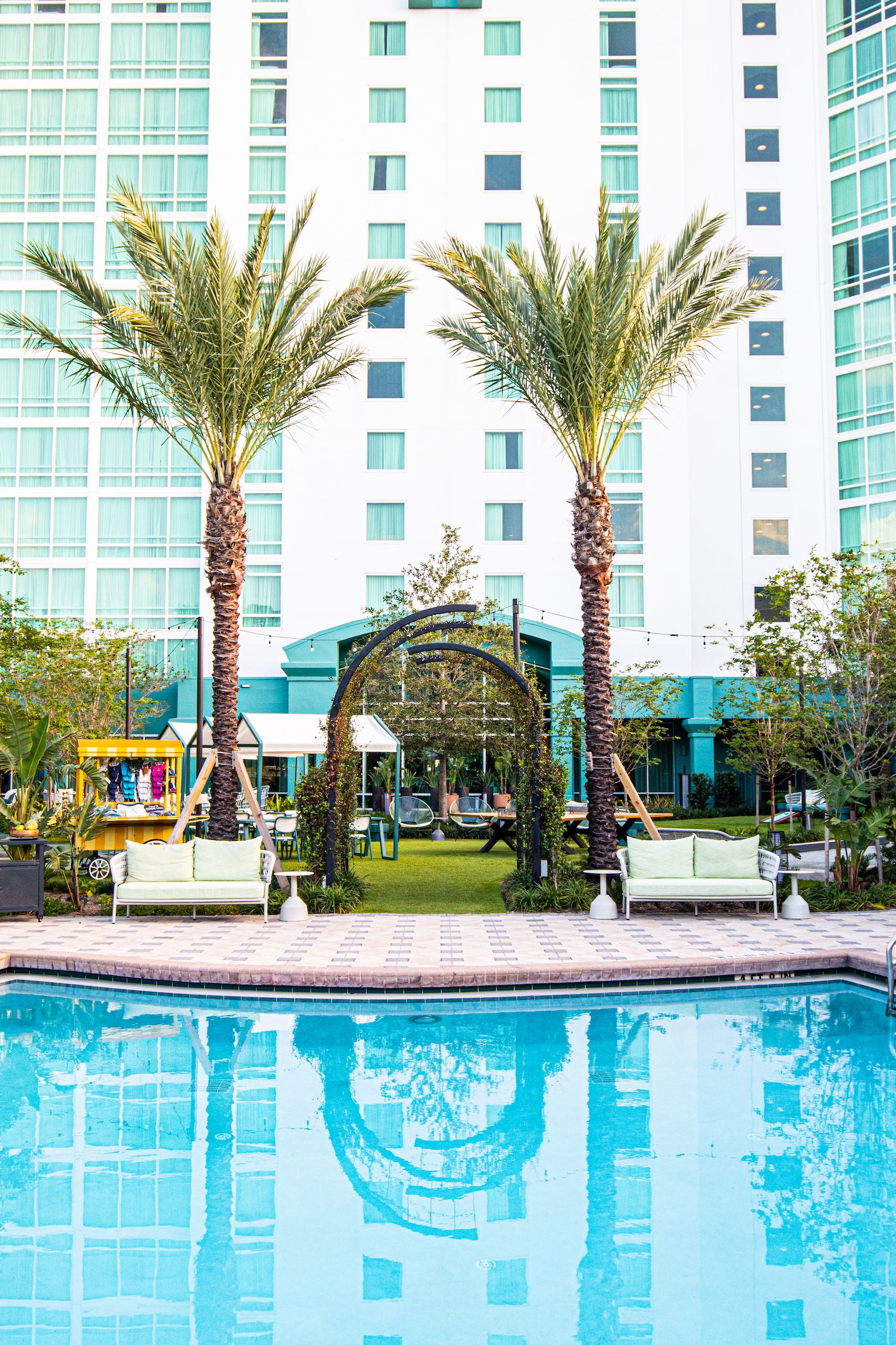 Pool area with palm trees