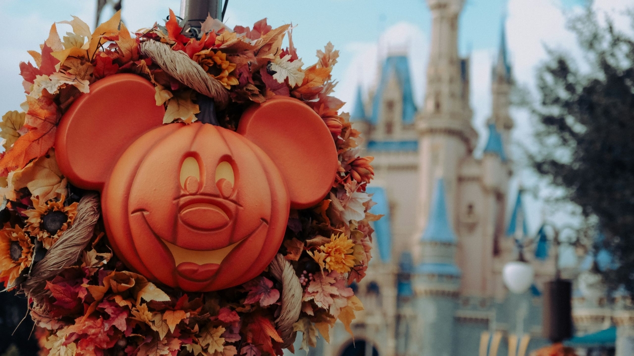 A Mickey Mouse pumpkin decoration at Disney